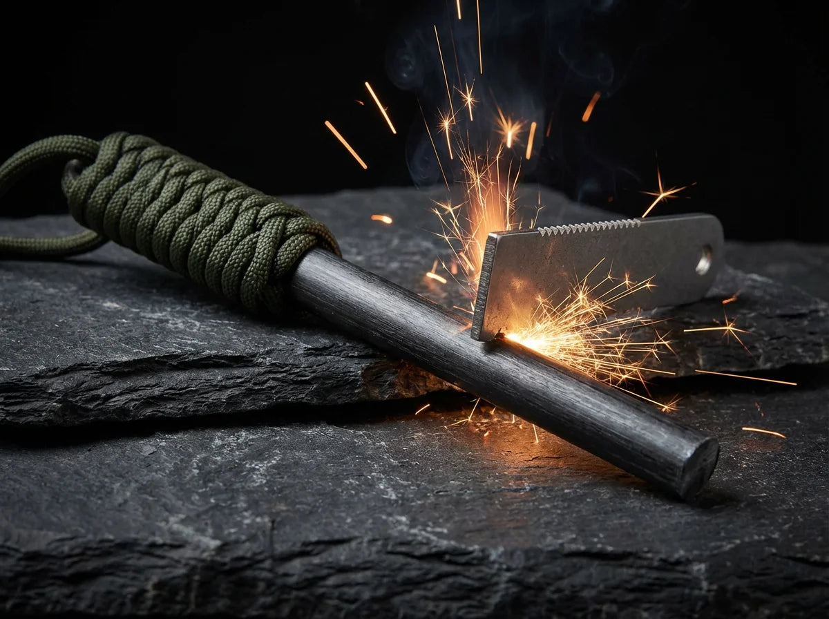 Ferro rod fire starter kit with paracord handle and sparks