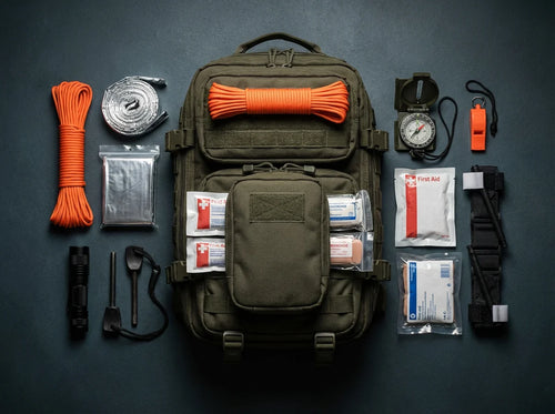 238-piece survival kit contents on tactical bag