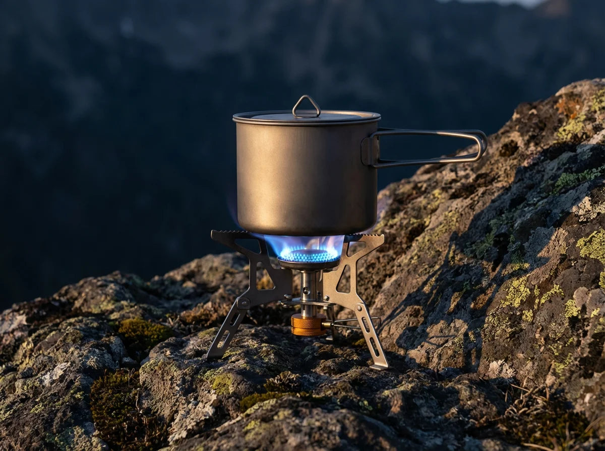 Ultralight Backpacking Camp Stove — Piezo Ignition, Fits All Butane Canisters