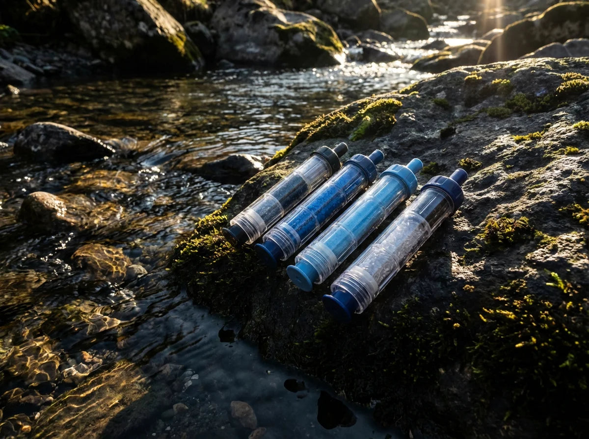 4-Stage Water Filter Straw 4-Pack — Survival Water Purifier, 0.01 Micron Filtration