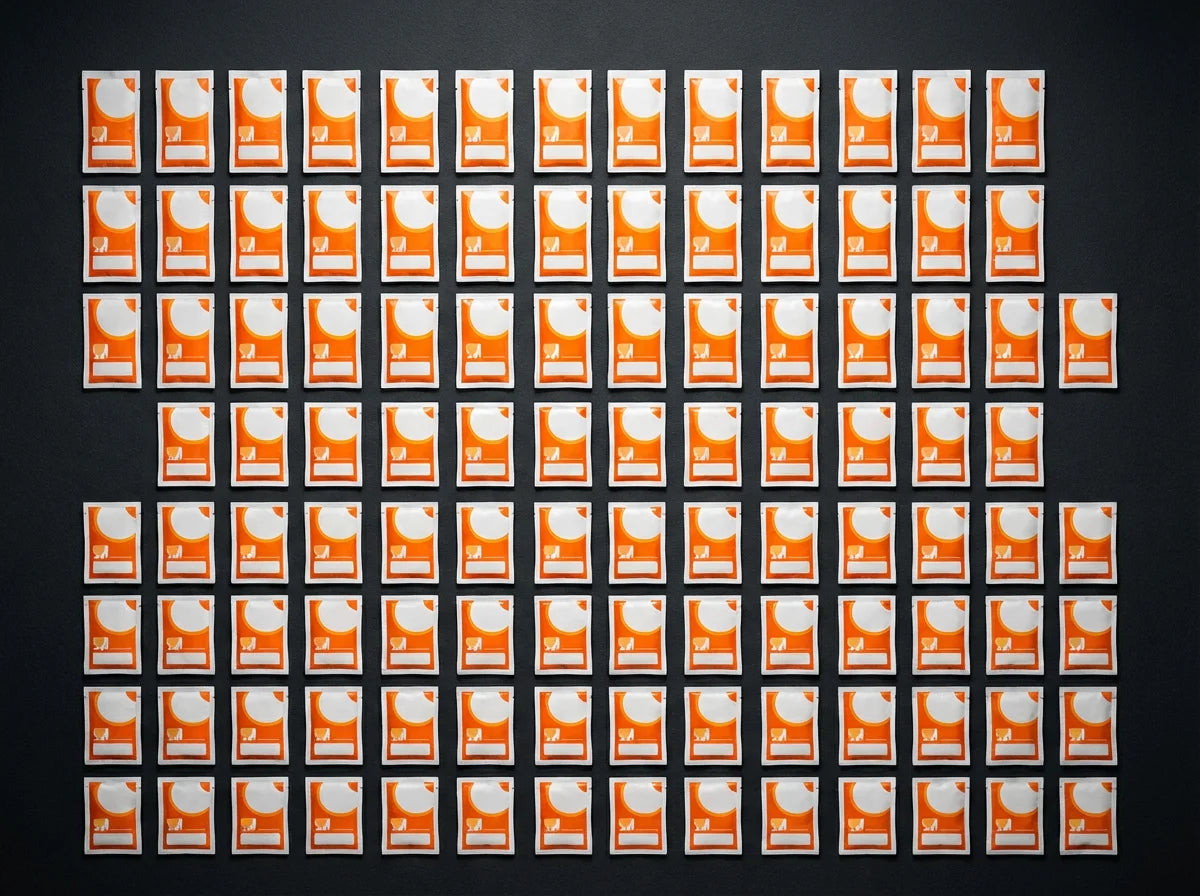 100-pack disposable hand warmers flat lay grid